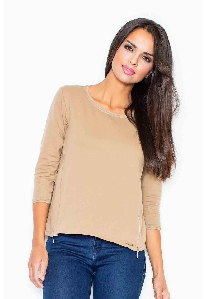 Bluza dama,  Fermoare, Poliester/Elastan, Bej,