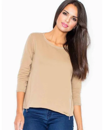 Bluza dama,  Fermoare, Poliester/Elastan, Bej,