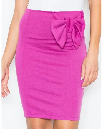 Fusta scurta,  poliester, fucsia, cu funda