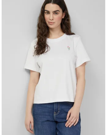 Tricou de bumbac cu broderie florala