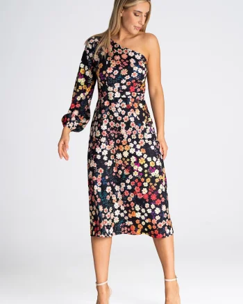 Rochie midi  imprimeu floral, multicolor, poliester