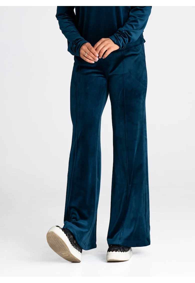 Pantaloni dama,  bleumarin, croi larg, elastici, poliester/elastan,