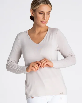 Bluza dama,  Viscoza/Elastan, Maneca lunga, Crem