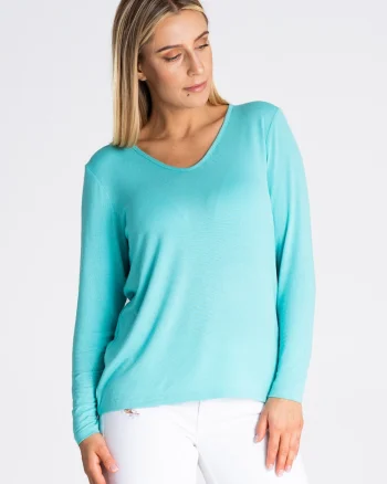 Bluza dama,  Viscoza/Elastan, Maneca lunga, Turcoaz