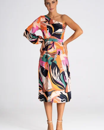 Rochie midi  design elegant, multicolor, textil