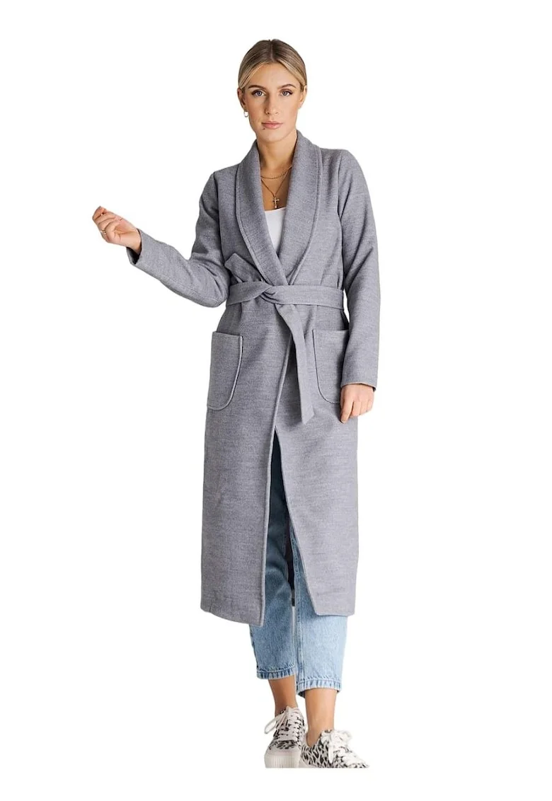 Palton dama  design elegant, viscoza/poliester, gri