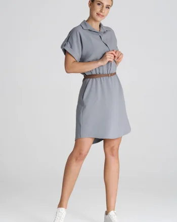 Rochie  cu centura, gri, poliester,
