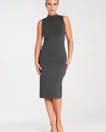 Rochie  mulata, cu guler, gri, viscoza