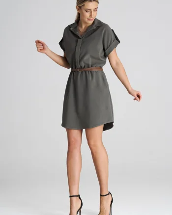 Rochie eleganta  M1001, midi, cu curea, verde, poliester, viscoza, elastan