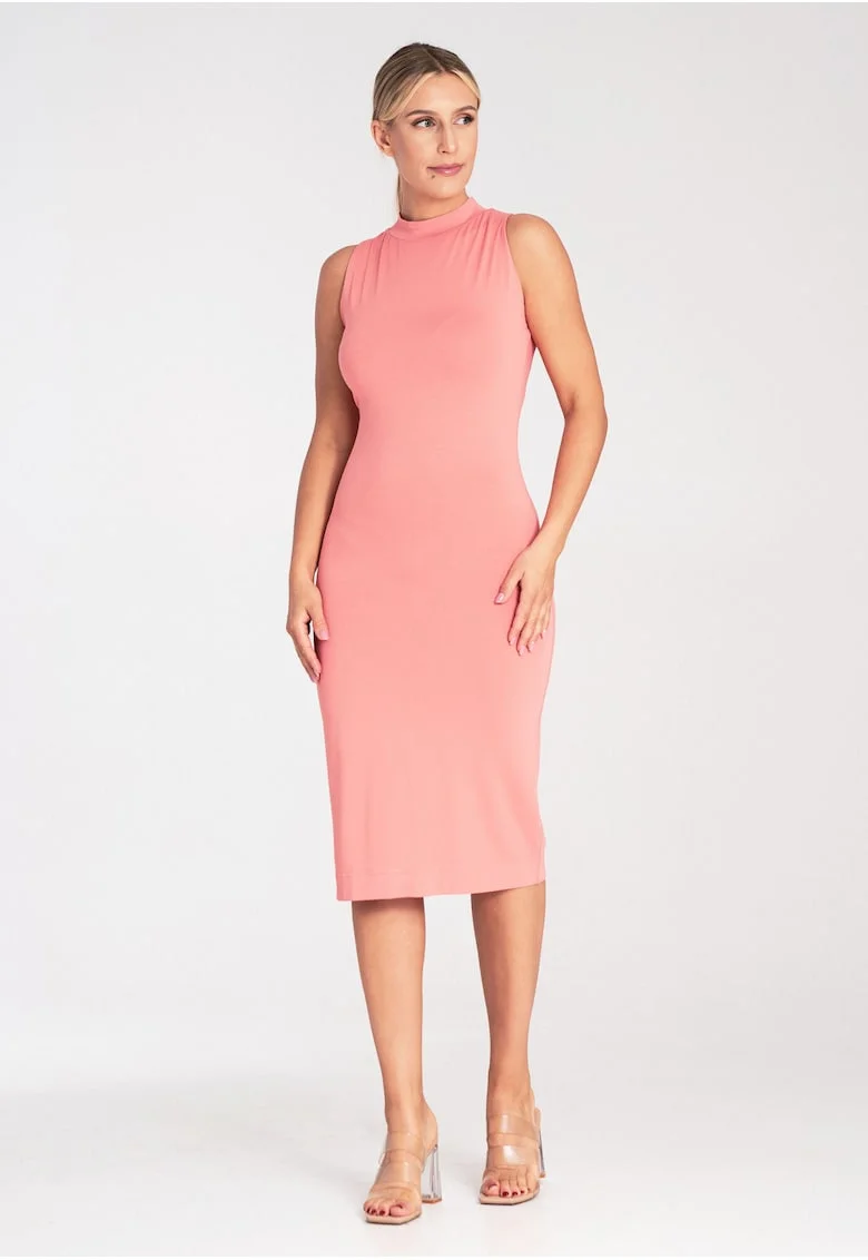 Rochie  mulata, cu guler, coral, viscoza