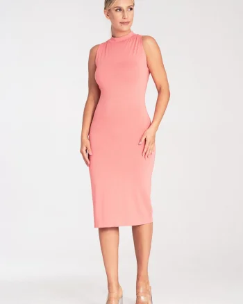 Rochie  mulata, cu guler, coral, viscoza