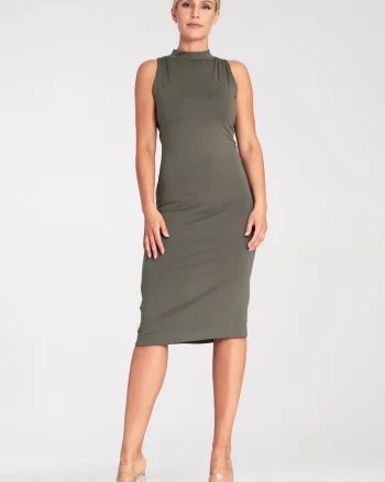 Rochie mulata,  model M1031, cu guler, viscoza, verde, material elastic