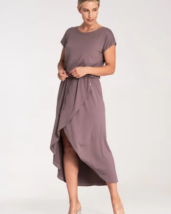 Rochie midi asimetrica  M1041, culoare maro, viscoza