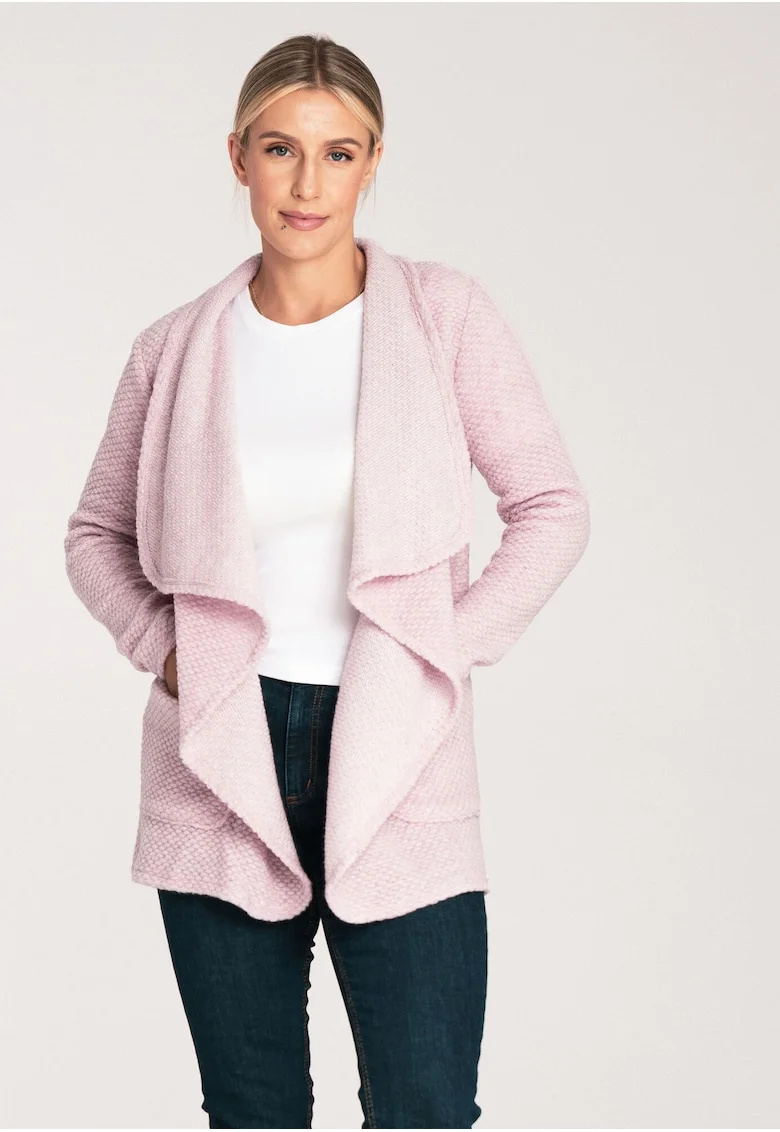 Cardigan dama,  M1043, roz, lana, maneci lungi