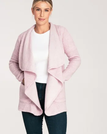 Cardigan dama,  M1043, roz, lana, maneci lungi