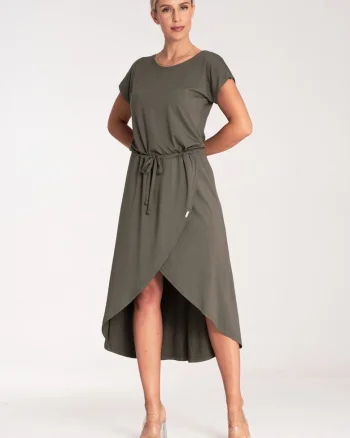 Rochie midi  M1041, asimetrica, verde, viscoza