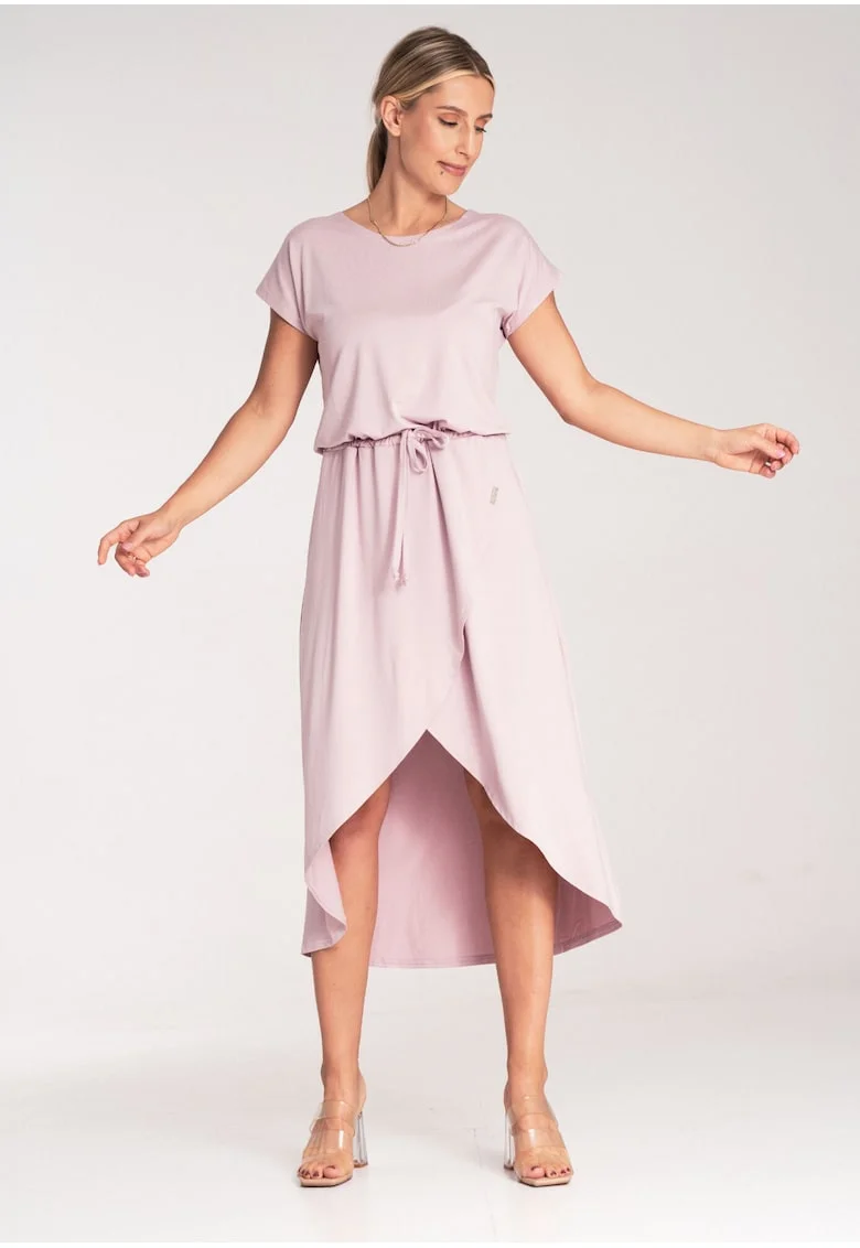 Rochie midi asimetrica,  viscoza, roz