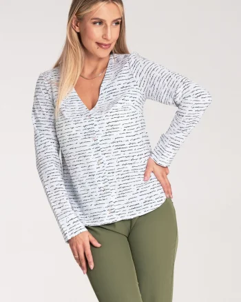 Bluza dama,  Poliester/Elastan, Maneca lunga, Alb/Negru