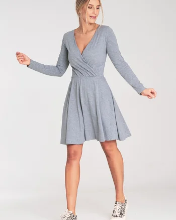 Rochie evazata  M1050, gri, bumbac