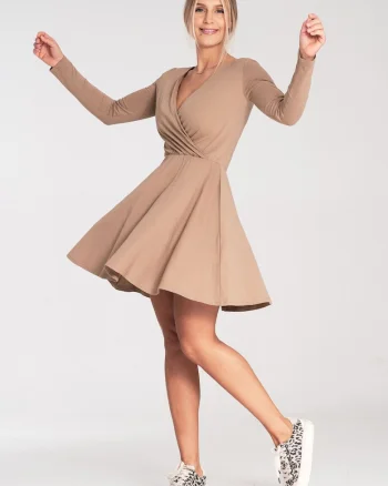 Rochie  bumbac, evazata, bej