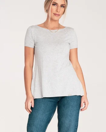 Bluza dama  asimetrica, cu volane, gri deschis, poliester