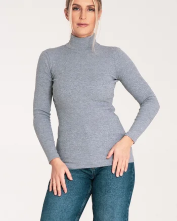 Bluza dama pe gat,  Bumbac/Elastan, Gri