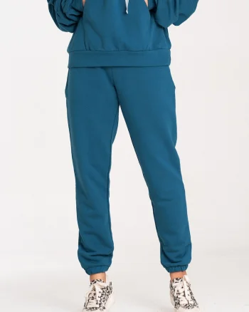Pantaloni dama  model M1056, bumbac, albastru, talie elastica,