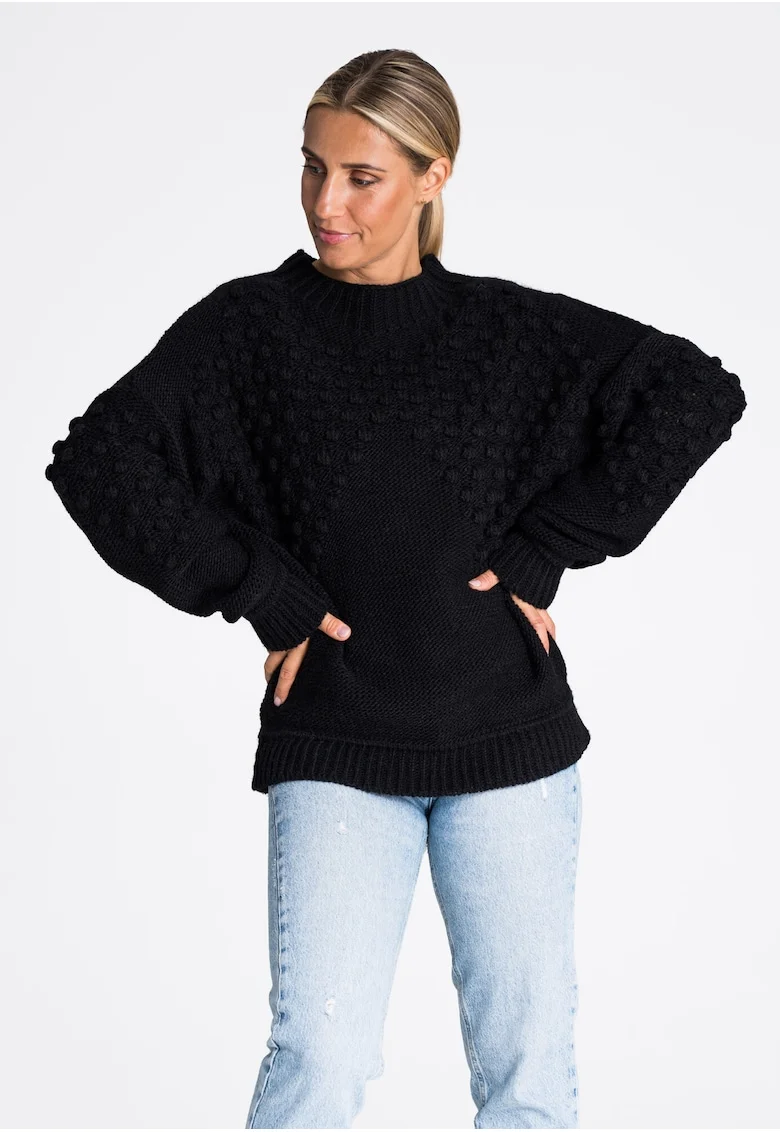 Pulover oversize dama,  model M982, negru, acril 85%, nailon 15%,