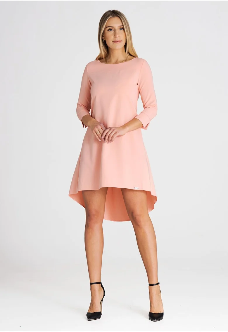 Rochie  asimetrica, maneca 3/4, roz, poliester