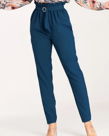 Pantaloni dama  eleganti, talie inalta, albastru, poliester