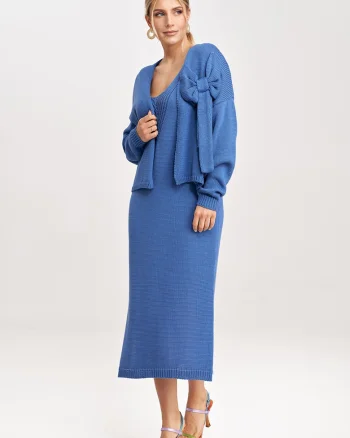Rochie dama  M997, acril, bumbac, albastru,