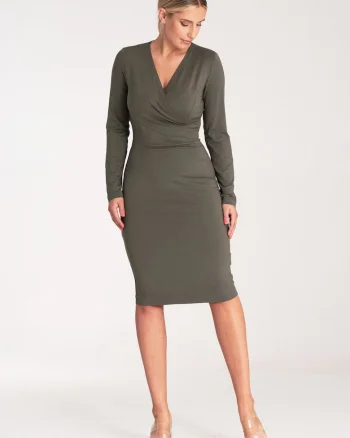Rochie mulata  simpla, verde, maneci lungi, viscoza