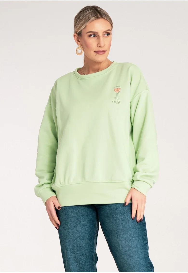 Bluza de trening dama  verde, broderie, bumbac/poliester,