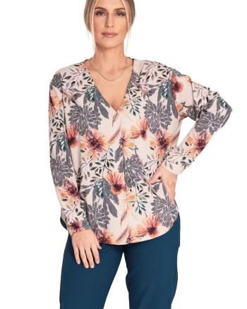 Bluza de vara  cu decolteu in V, model floral, Multicolor