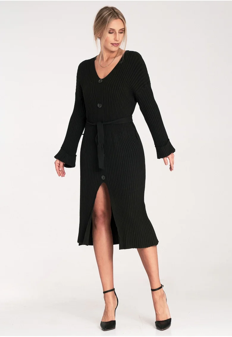 Rochie  cu nasturi, neagra, eleganta, din viscoza,