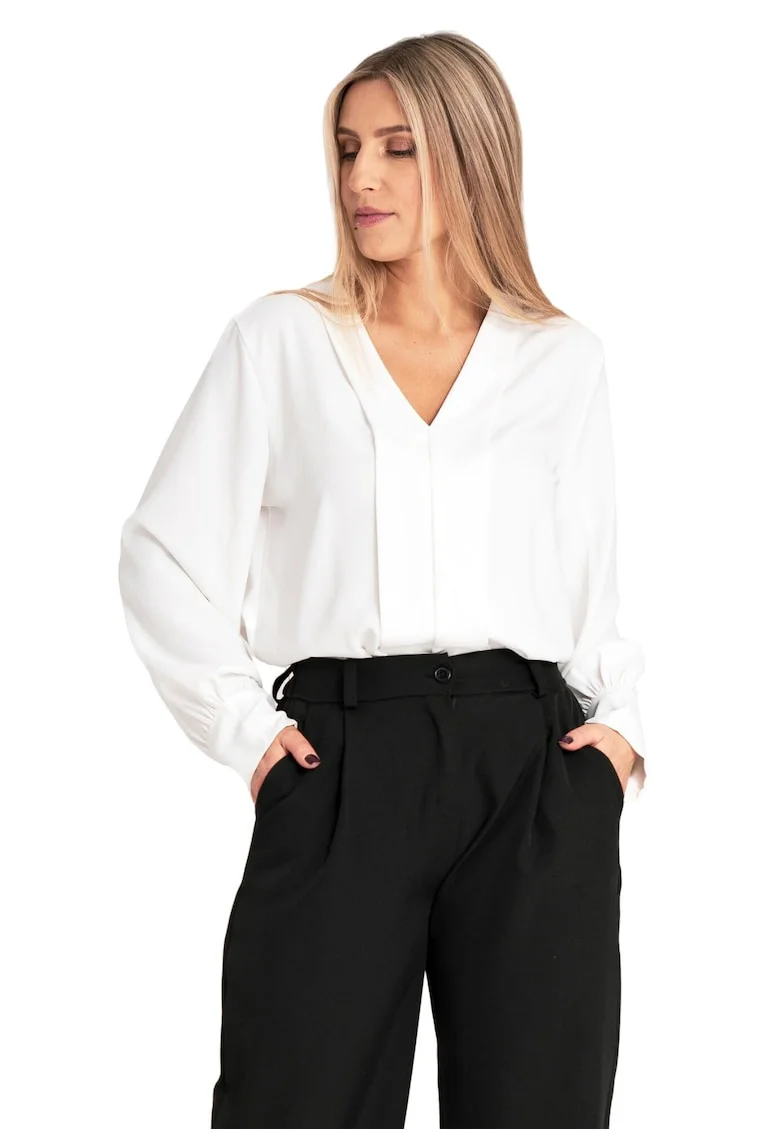 Camasa dama  satin, alb, croiala moderna, confortabila, poliester,