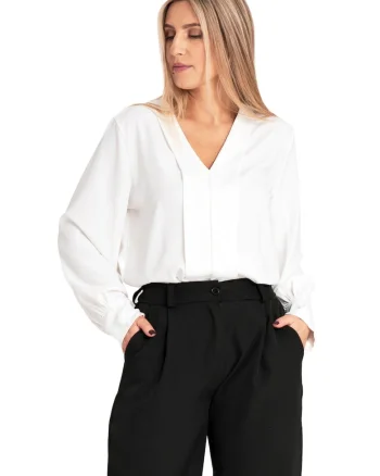 Camasa dama  satin, alb, croiala moderna, confortabila, poliester,