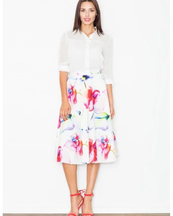 Fusta midi  eleganta, floral, poliester, multicolor