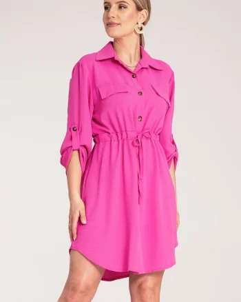 Rochie camasa dama,  fucsia, poliester,
