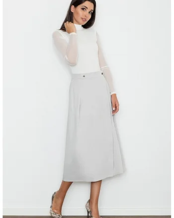 Fusta lunga  eleganta, talie inalta, gri, poliester,