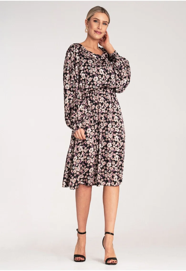 Rochie  florala, multicolor, poliester-elastan,