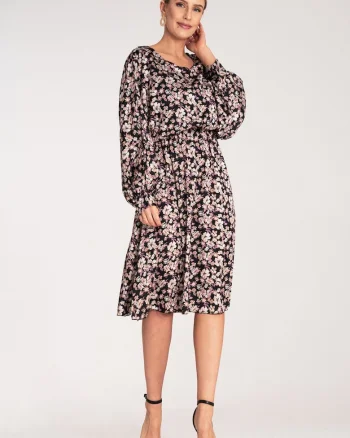 Rochie  florala, multicolor, poliester-elastan,