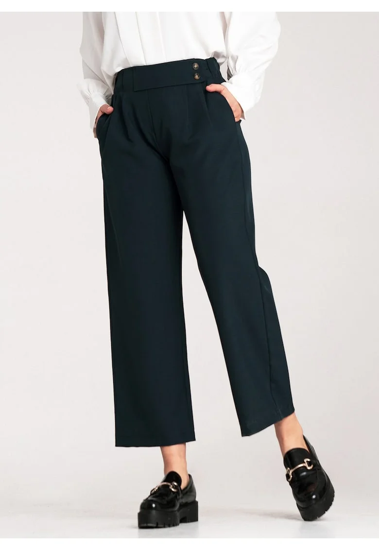 Pantaloni dama  albastru inchis, eleganti, talie inalta, poliester/elastan,