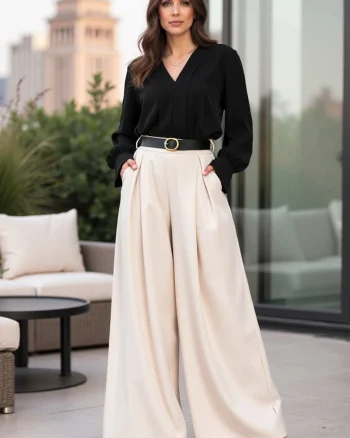 Fusta-pantaloni,  eleganta, confortabila, 95% poliester, ecru,