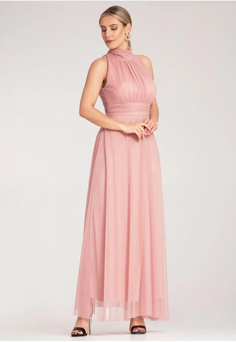 Rochie lunga de seara,  roz, material usor, poliester,