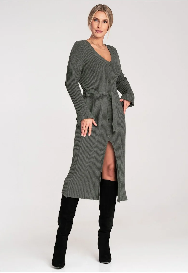 Rochie  cu nasturi, verde olive, viscoza,