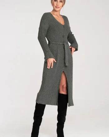 Rochie  cu nasturi, verde olive, viscoza,