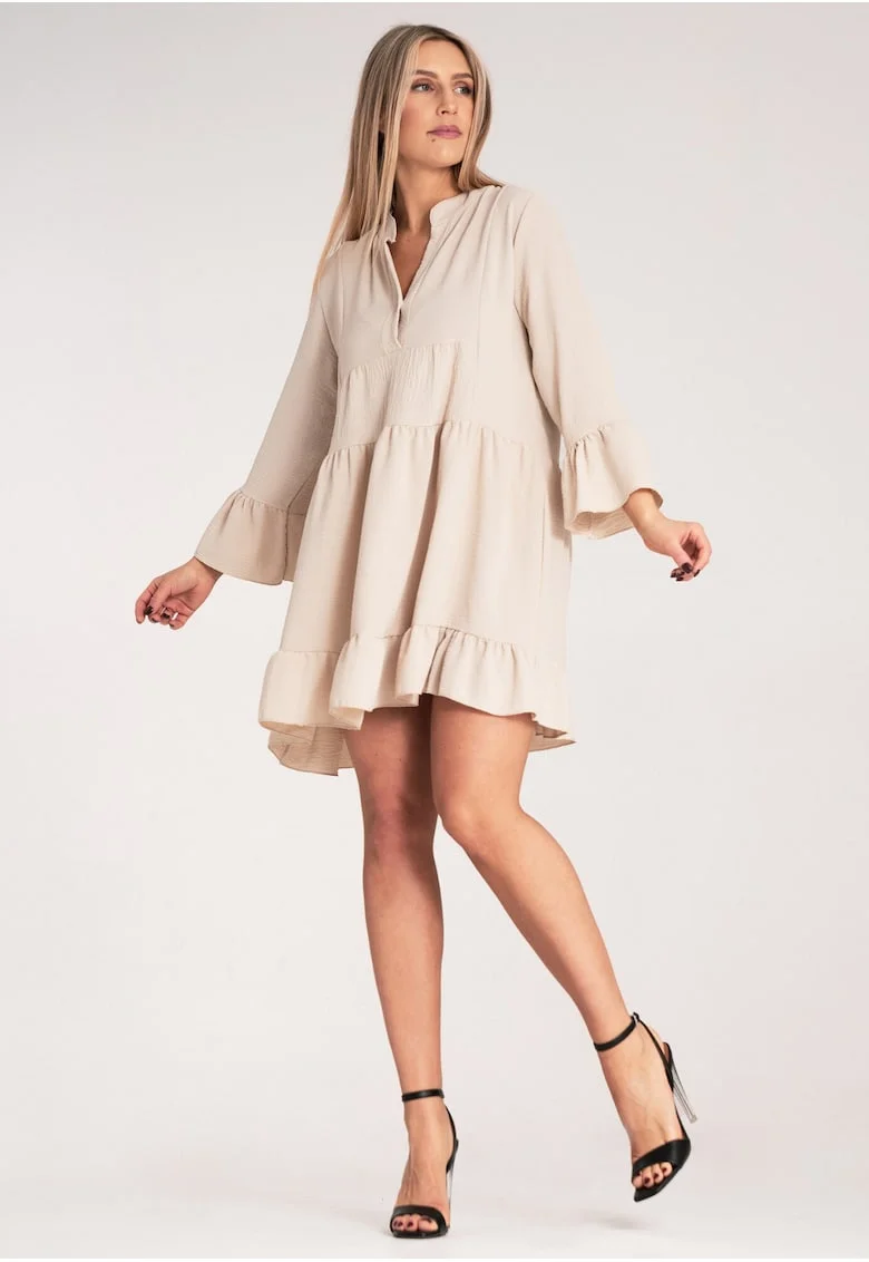 Rochie boho  volane, bej, poliester,