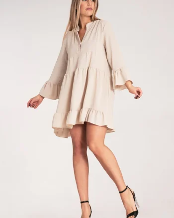 Rochie boho  volane, bej, poliester,