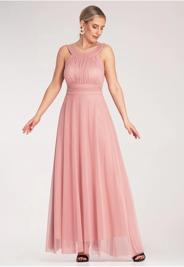 Rochie de seara,  maxi, roz, poliester,